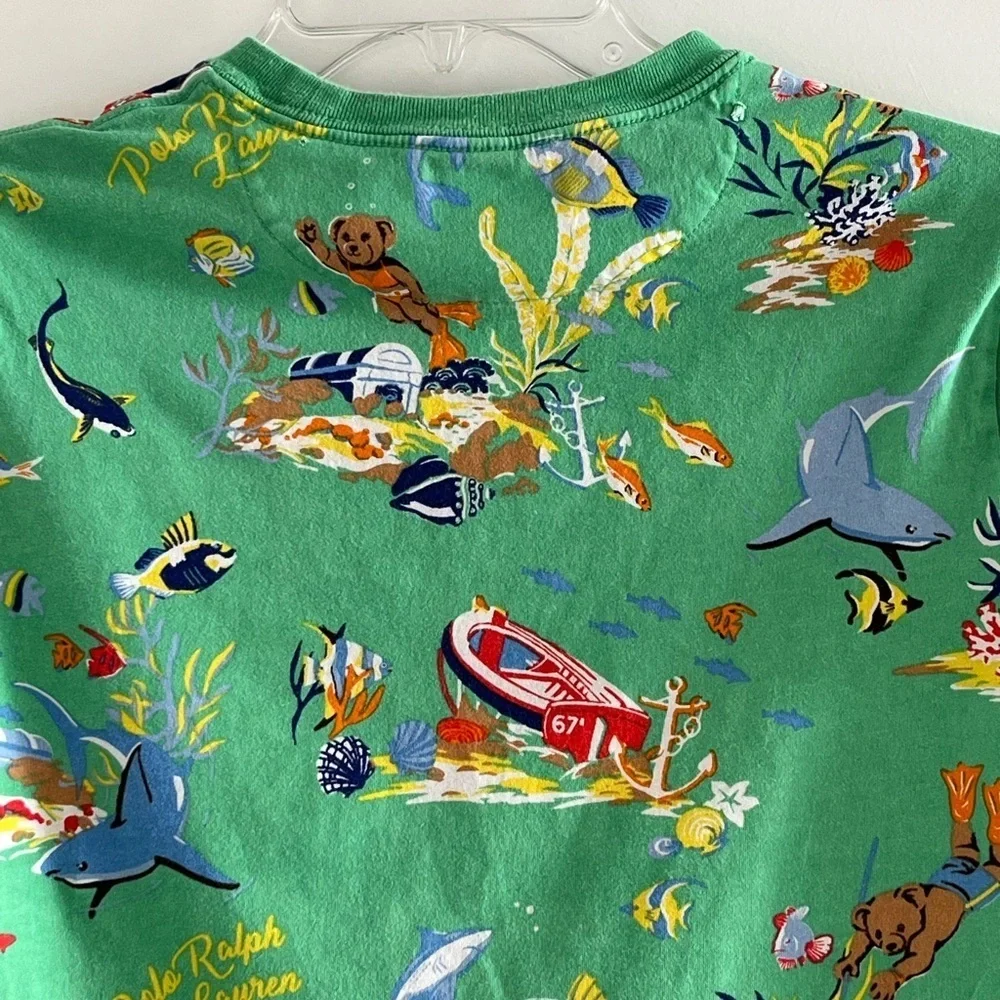 Polo Ralph Lauren Unisex Green Underwater  Bear Print Short Sleeved T-Shirt M